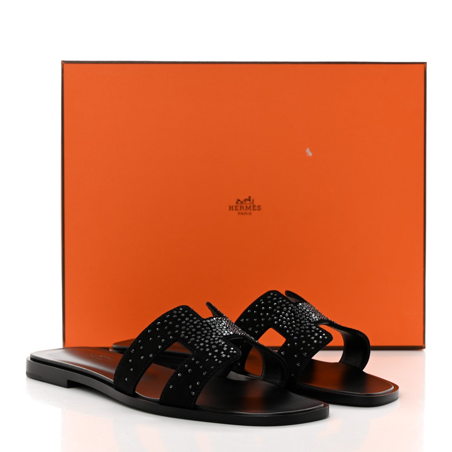 Hermes Suede Goatskin Studded Oran Sandals 37.5 Black 9 of 9