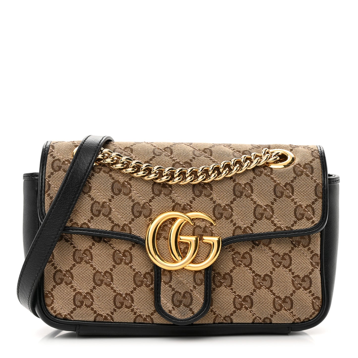 Monogram Matelasse Diagonal Mini GG Marmont Shoulder Bag Beige Black