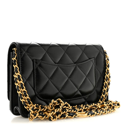 Chanel Lambskin Quilted Logo WOC Wallet On Chain Black 3 of 14