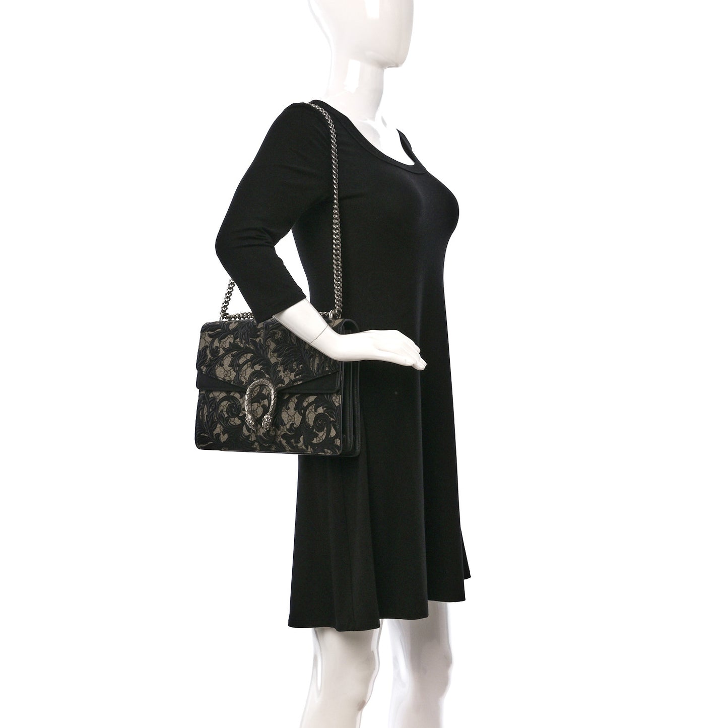 GG Supreme Monogram Arabesque Medium Dionysus Shoulder Bag Black