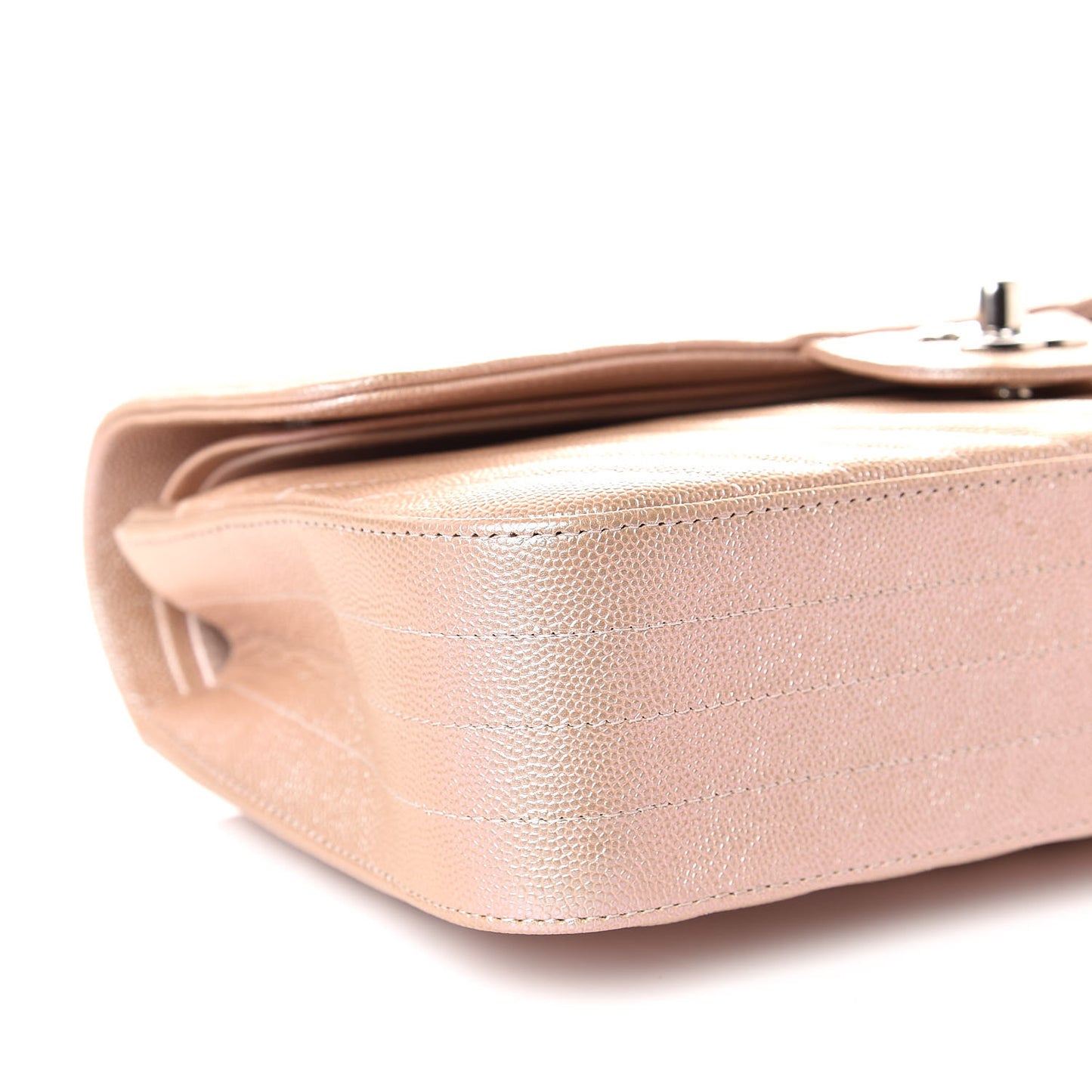 Metallic Caviar Chevron Quilted Medium Double Flap Light Gold