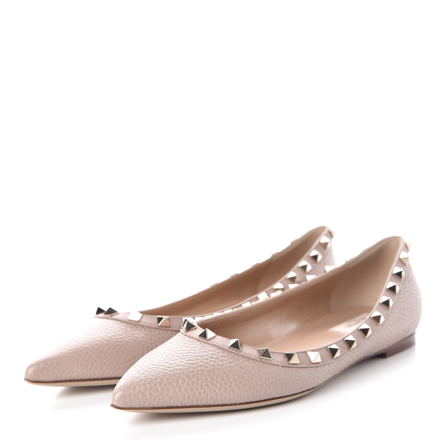 Valentino Garavani Pebbled Calfskin Rockstud Ballerina Flats 39.5 Poudre 3 of 8