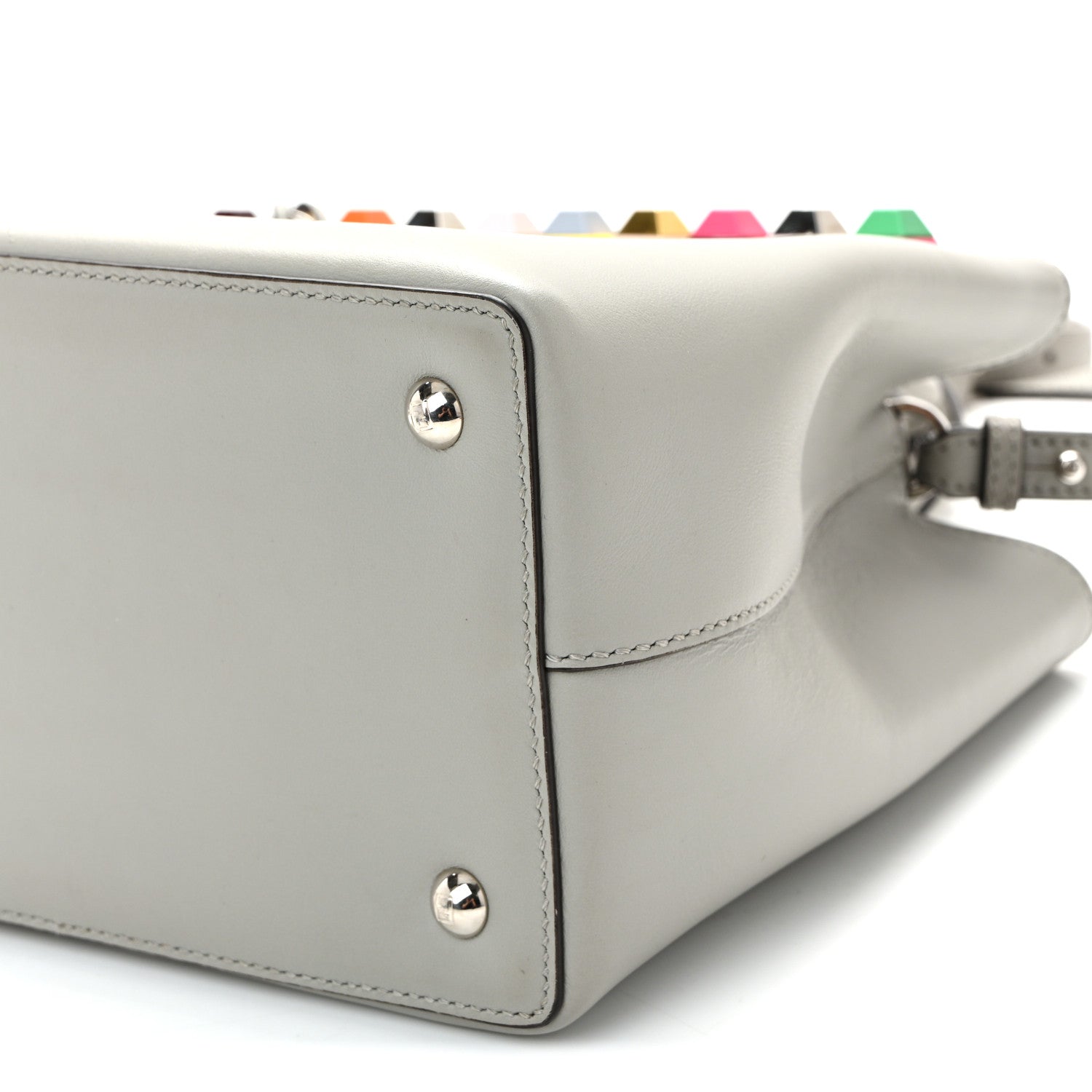 Fendi Vitello Baltico Dolce Studded Petite 2Jours Tote Ghiaccio