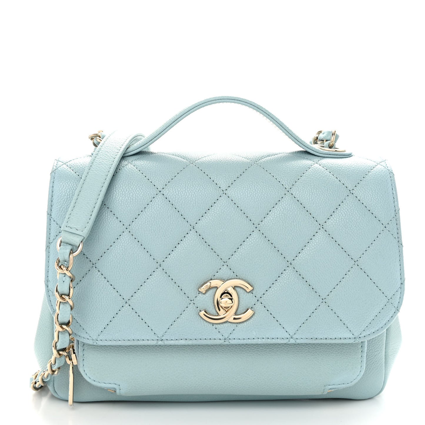 Caviar Quilted Medium Business Affinity Flap Light Blue