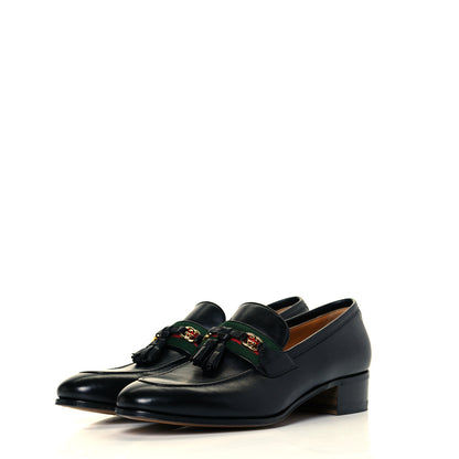 Gucci Calfskin Web Interlocking G Tassel Loafers 38.5 Black 4 of 22