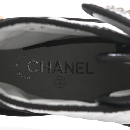 Chanel Fabric Grosgrain Quilted Cap Toe Lace Up Combat Boots 37 White Black 7 of 9