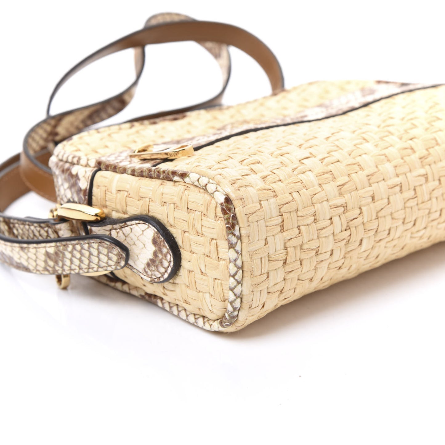 Raffia Elaphe Mini Ophidia Shoulder Bag Natural Cream Brown