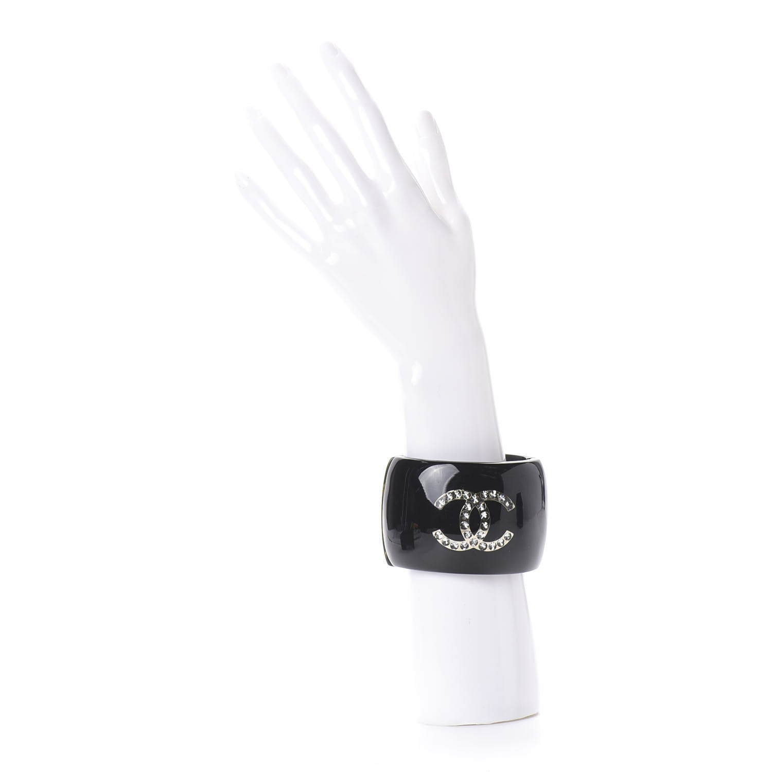 Chanel Resin Crystal Baguette CC Wide Cuff Black 2 of 6