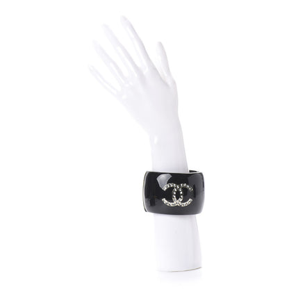 Chanel Resin Crystal Baguette CC Wide Cuff Black 2 of 6