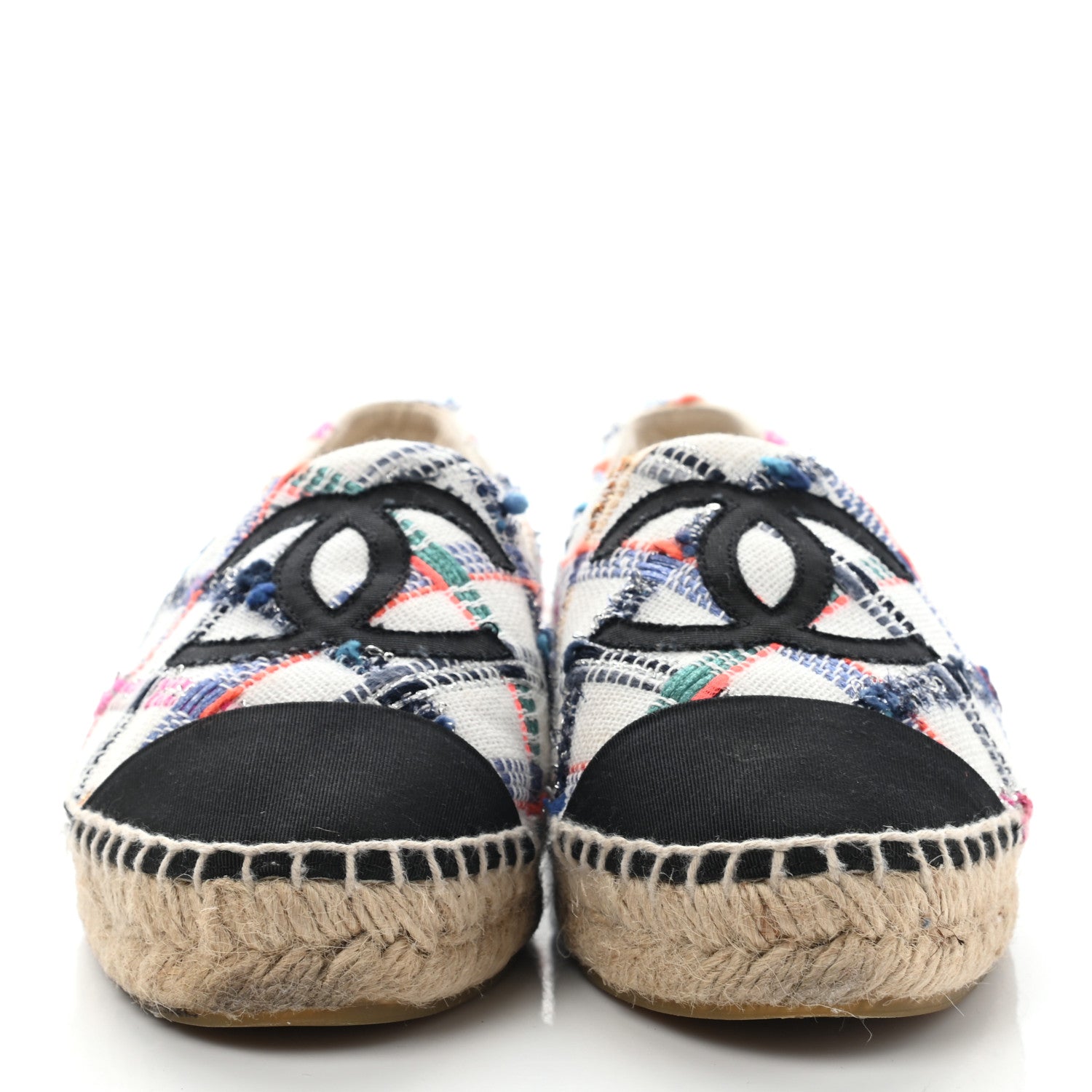 Chanel Tweed Grosgrain CC Espadrilles 36 White Blue Pink Green Black 2 of 17