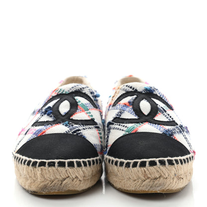 Chanel Tweed Grosgrain CC Espadrilles 36 White Blue Pink Green Black 2 of 17