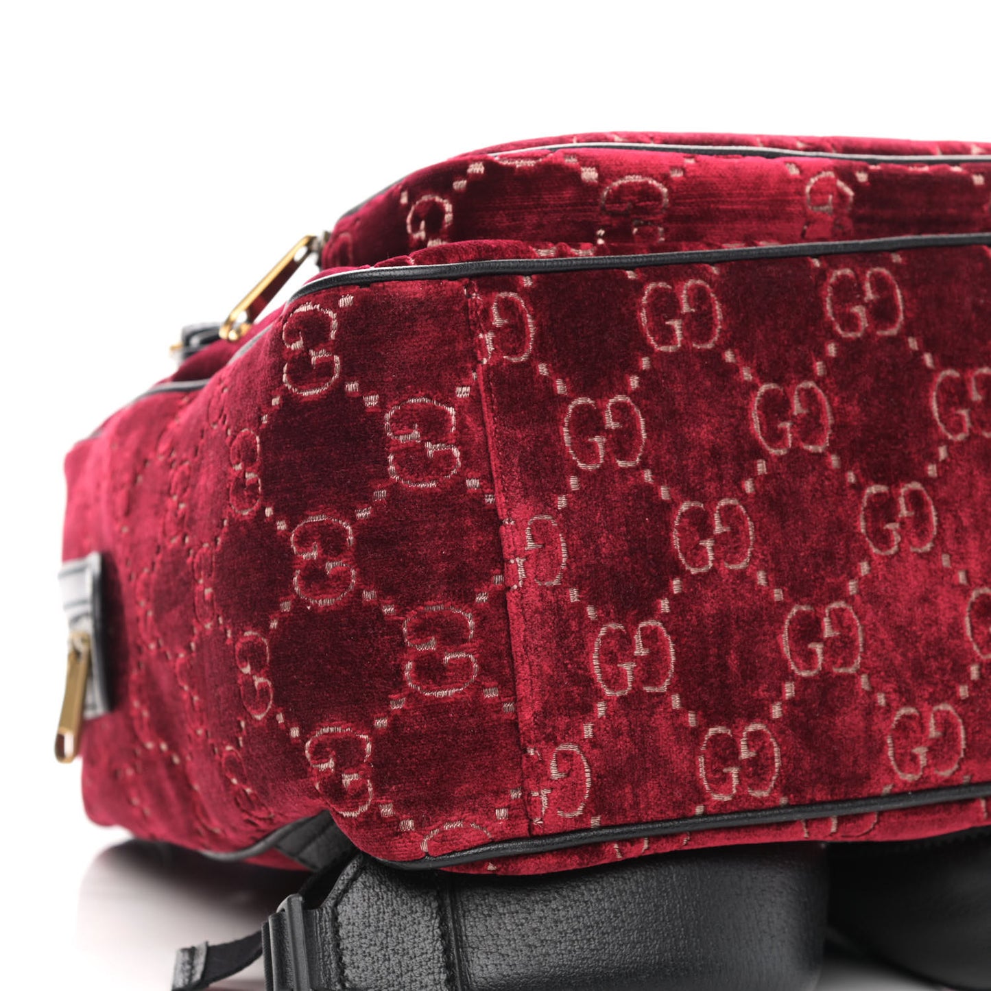 Velvet GG Monogram Textured Calfskin Web Small Double Buckle Backpack Red Cipria Black