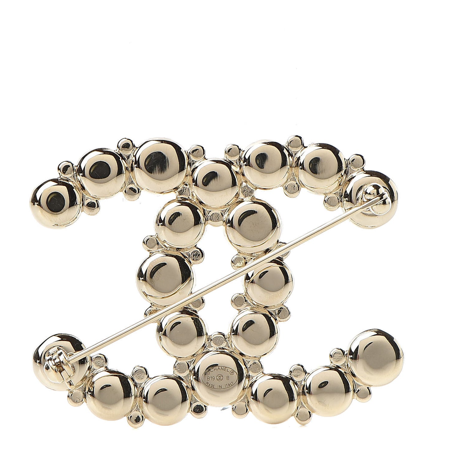 Crystal Pearl Metal Resin Polka Dot CC Brooch Black Gold