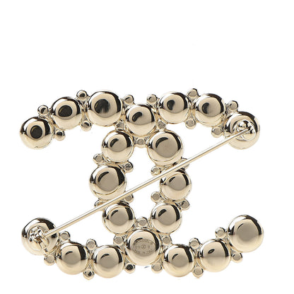 Chanel Crystal Pearl Metal Resin Polka Dot CC Brooch Black Gold 3 of 5