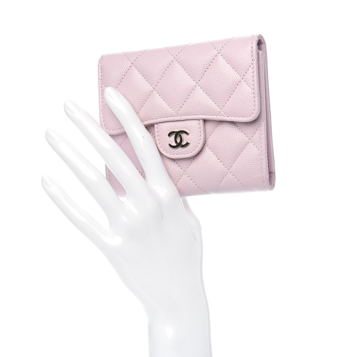 Caviar Quilted Compact Flap Wallet Light Pink