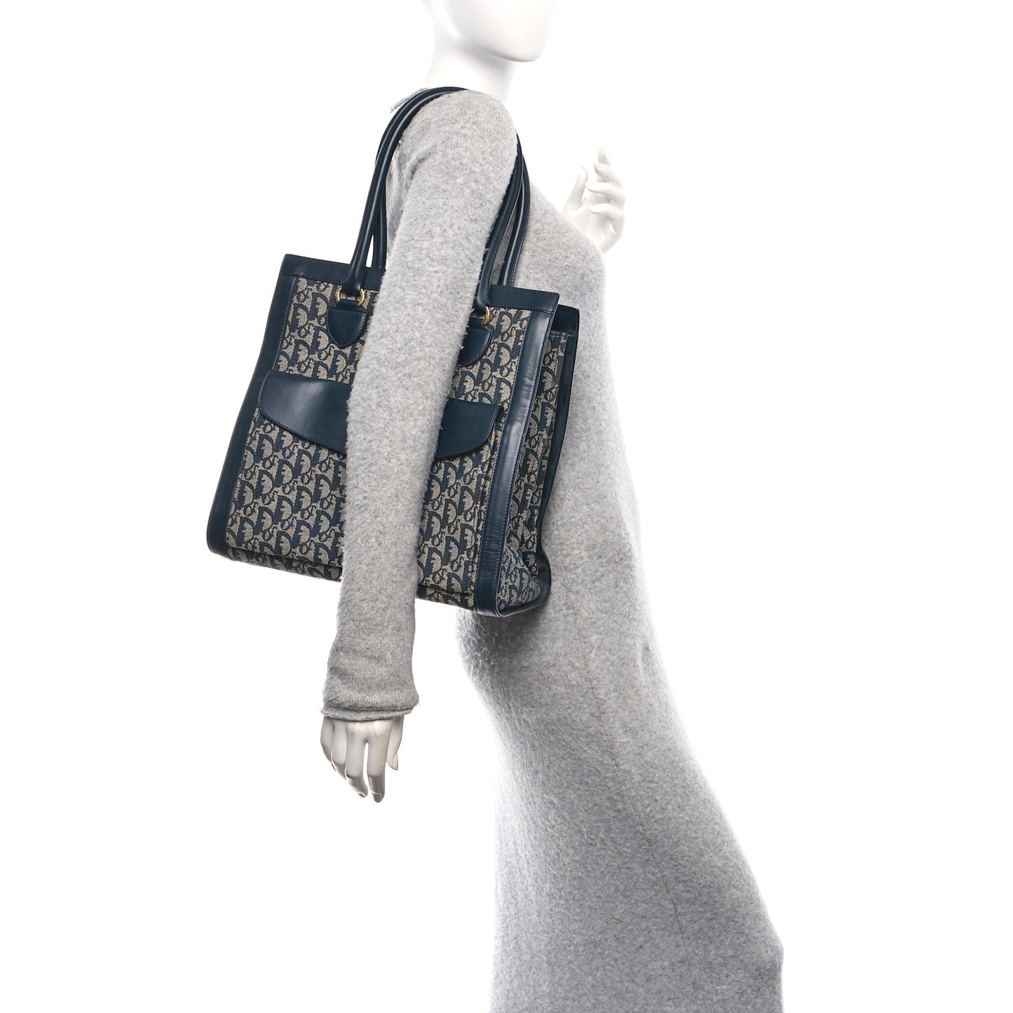 Monogram Calfskin Pocket Tote Navy Blue