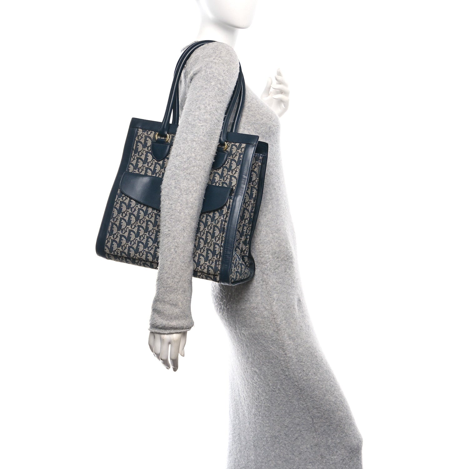 Christian Dior Monogram Calfskin Pocket Tote Navy Blue 2 of 10