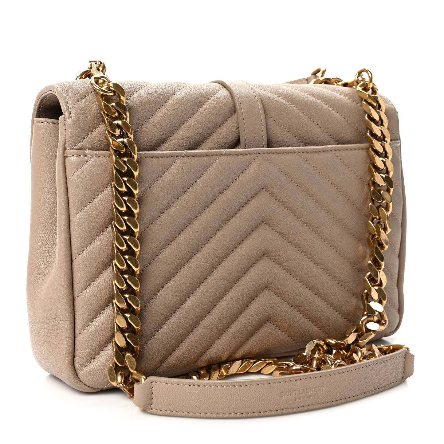 Sheepskin Matelasse Chevron Monogram Medium College Bag Dark Beige