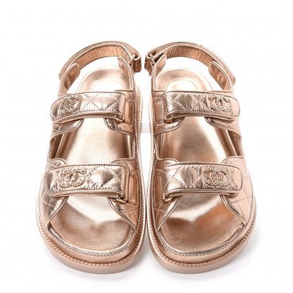 Chanel Iridescent Lambskin Velcro Dad Sandals 38 Light Bronze 5 of 10