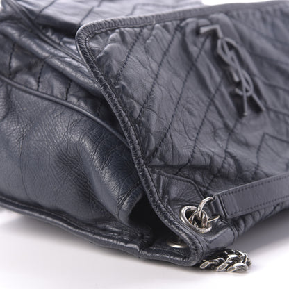 Saint Laurent Crinkled Calfskin Matelasse Monogram Large Niki Chain Satchel Deep Marine 12 of 12