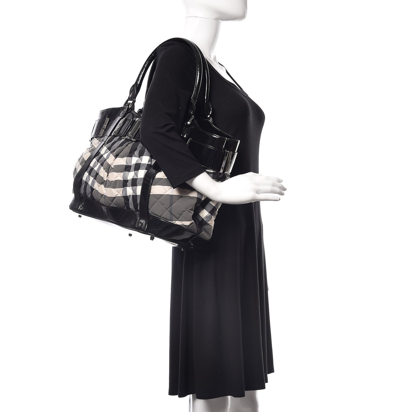 Patent Smoked Check Quilted Beaton Black