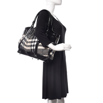 Burberry Patent Smoked Check Quilted Beaton Black 2 of 8