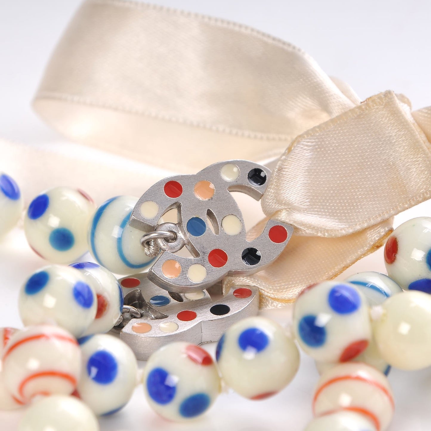 Painted Beaded CC Necklace White