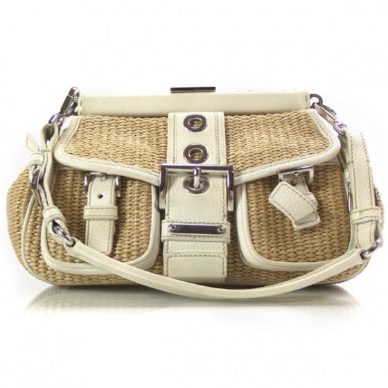 Paglia Straw Leather Framed Shoulder Bag