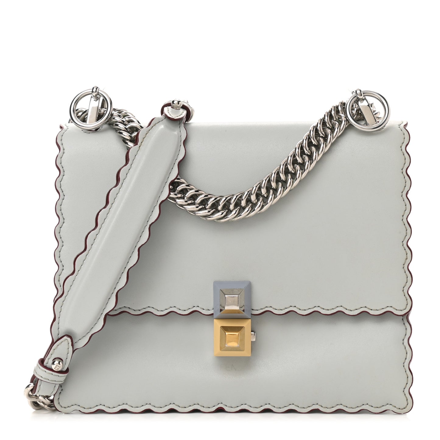 Vitello Liberty Scalloped Studded Small Kan I Shoulder Bag Grigio Perla