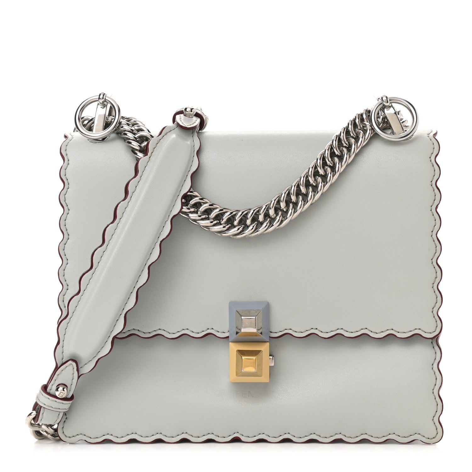 Fendi Vitello Liberty Scalloped Studded Small Kan I Shoulder Bag Grigio Perla 1 of 10