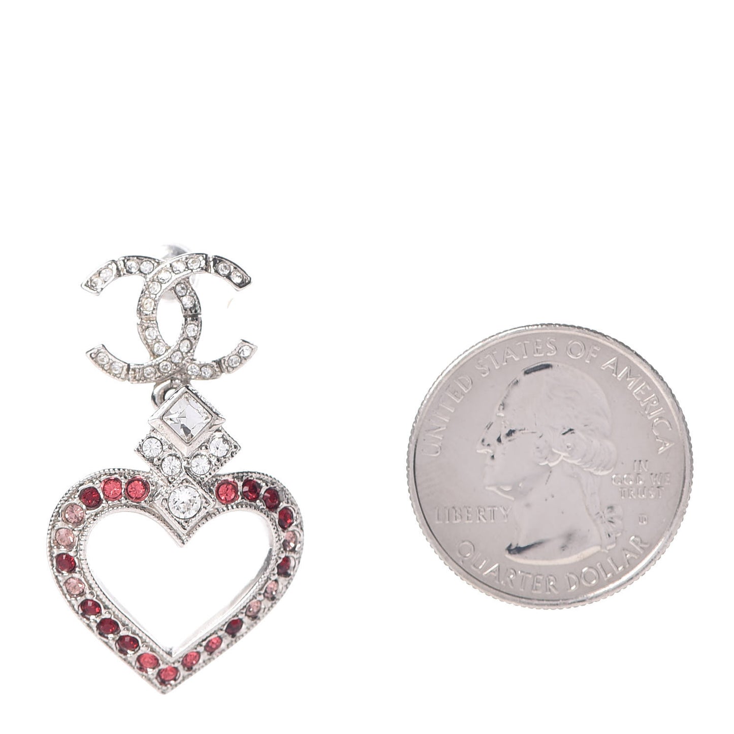 Crystal Heart CC Drop Earrings Silver