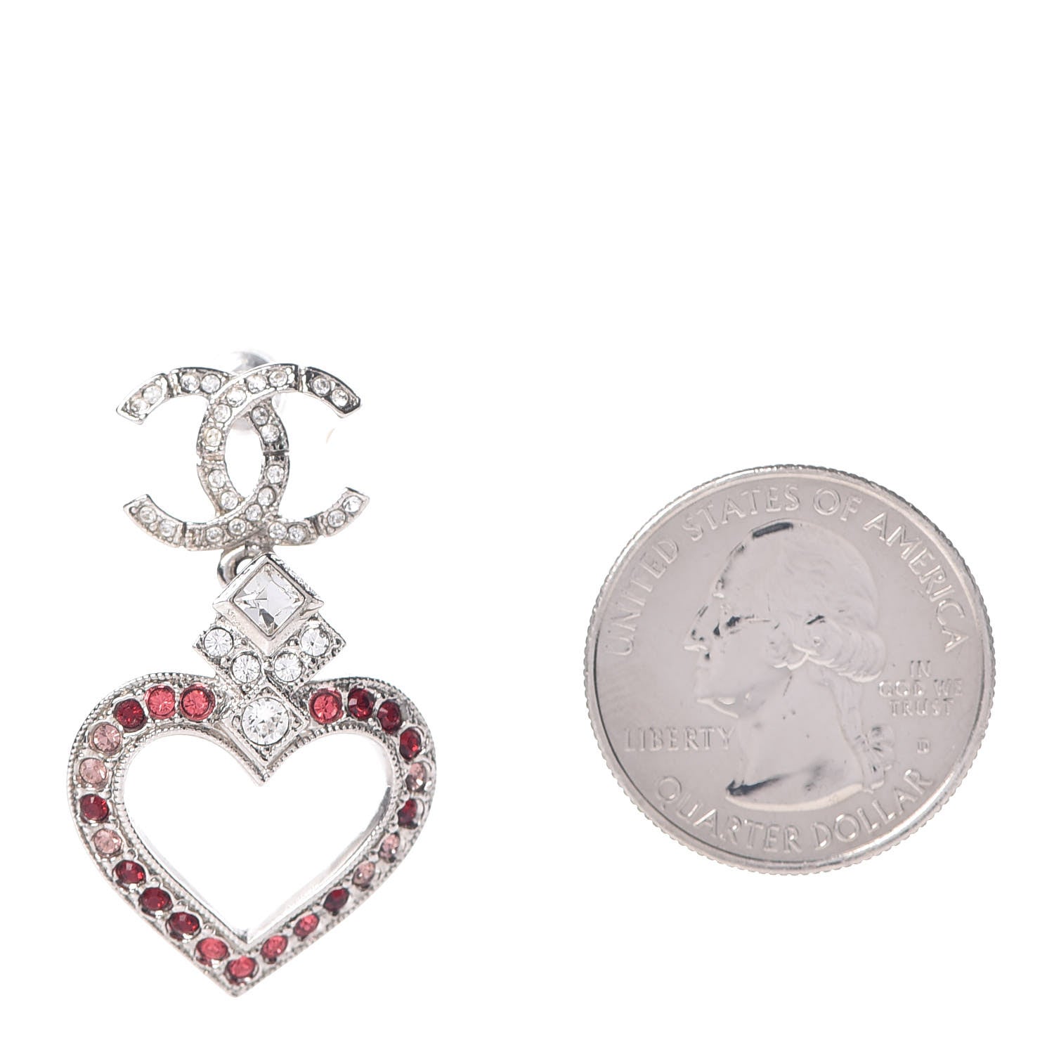 Chanel Crystal Heart CC Drop Earrings Silver 2 of 6