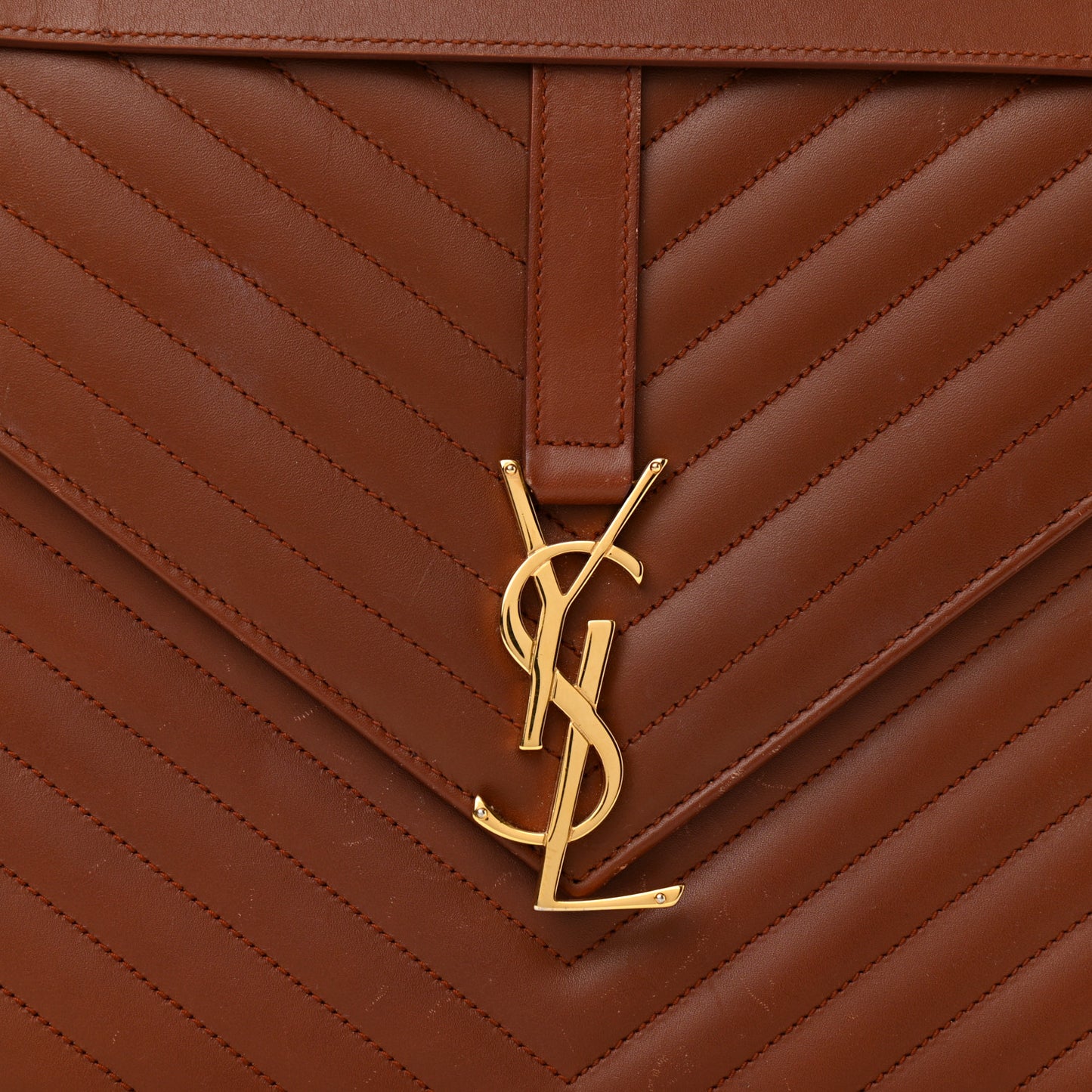 Smooth Calfskin Matelasse Chevron Large Monogram Satchel Brown Brown