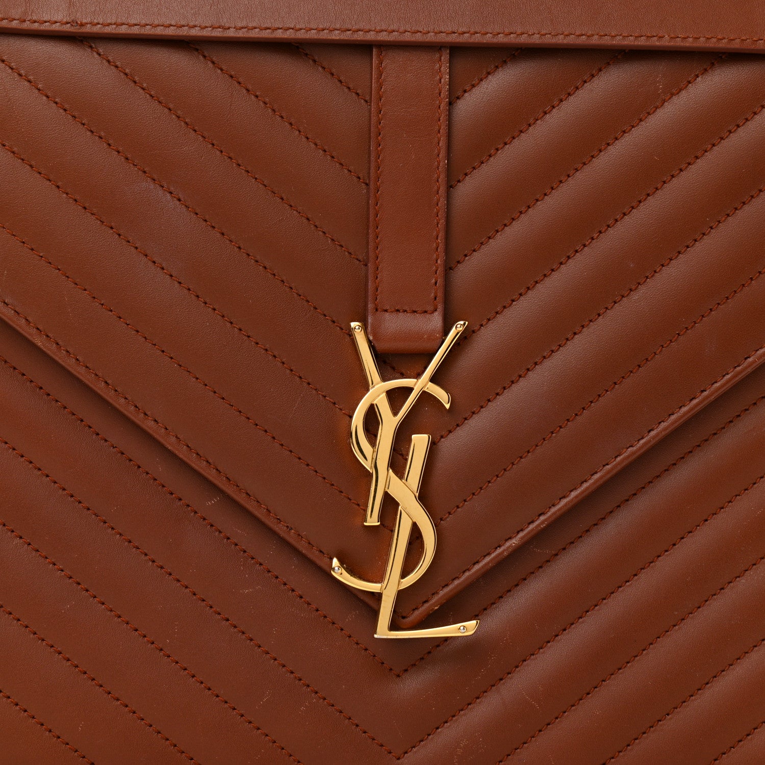 Saint Laurent Smooth Calfskin Matelasse Chevron Large Monogram Satchel Brown Brown 10 of 16