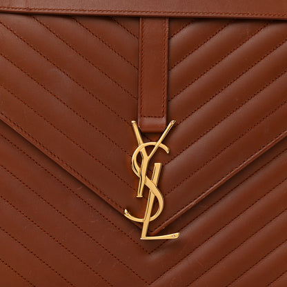 Saint Laurent Smooth Calfskin Matelasse Chevron Large Monogram Satchel Brown Brown 10 of 16