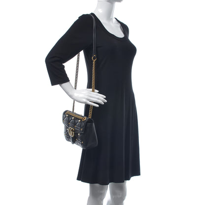 Gucci Calfskin Matelasse Studded Small Pearly GG Marmont Shoulder Bag Black 2 of 10