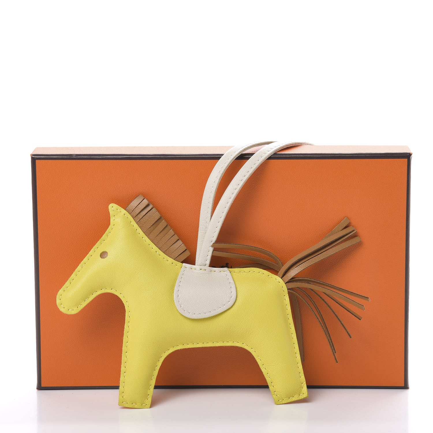 Hermes Milo Lambskin Grigri Rodeo Horse Bag Charm MM Lime Sesame Craie 5 of 5