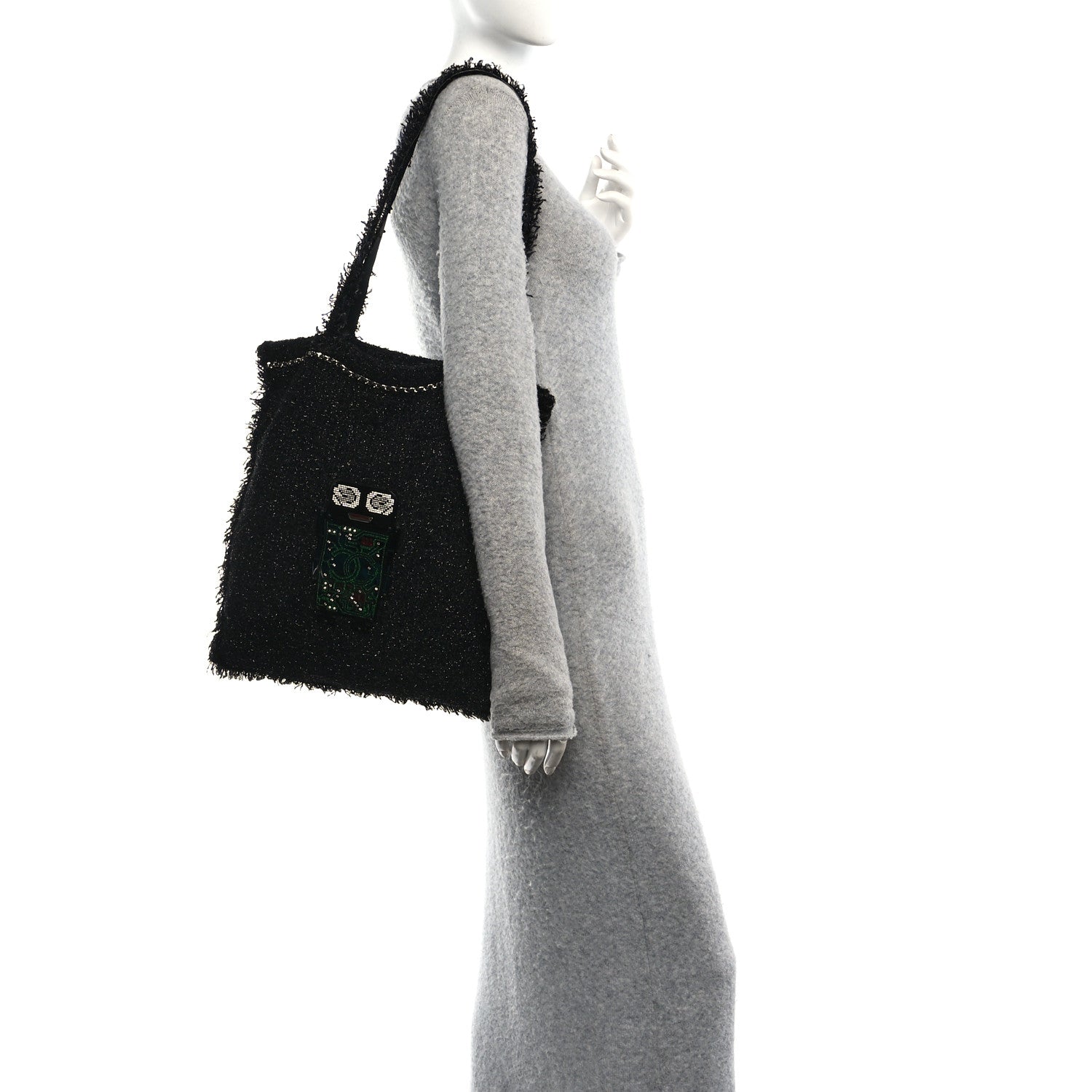 Chanel Tweed Resin Strass Large Robot Shopping Bag Black 2 of 10