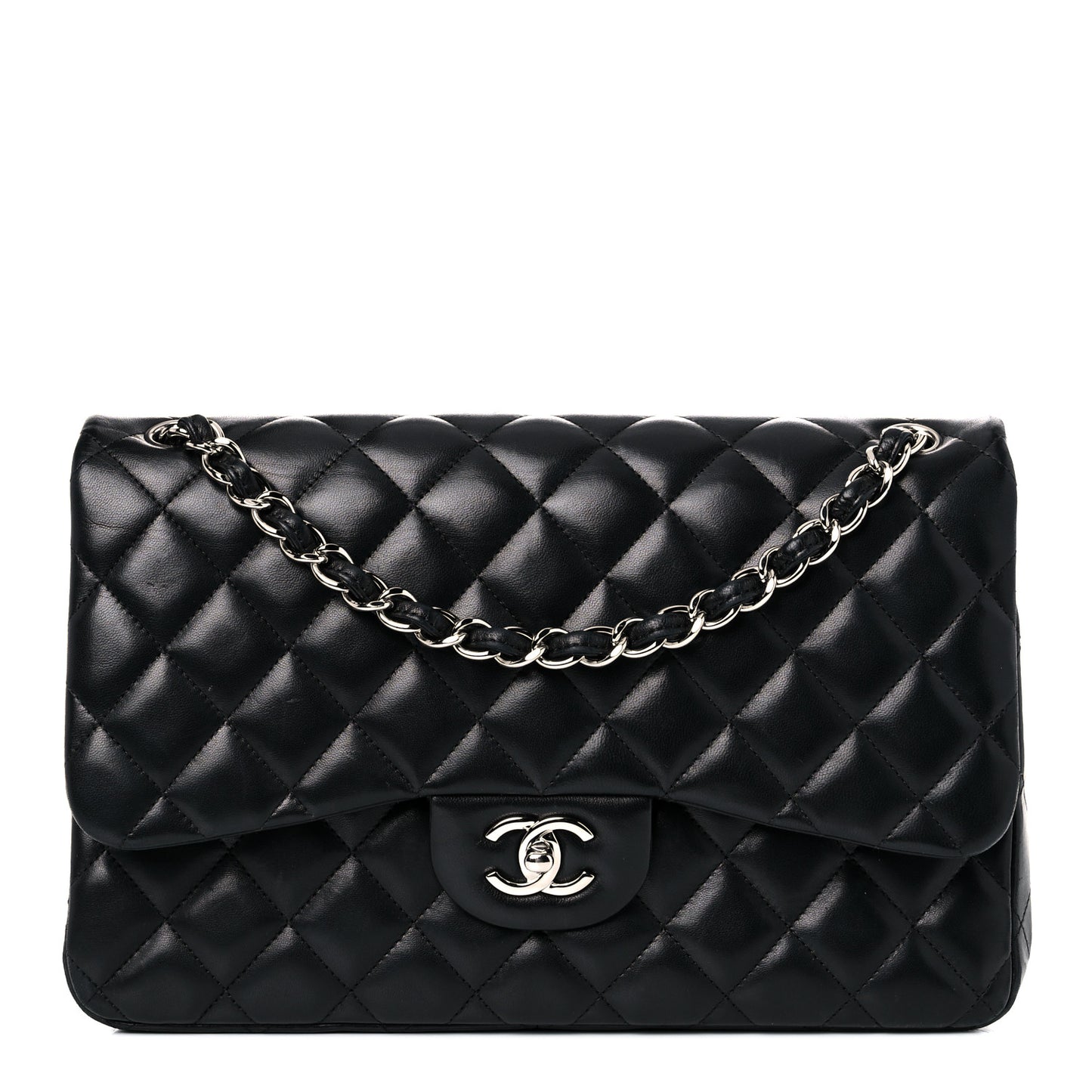 Lambskin Quilted Jumbo Double Flap Black