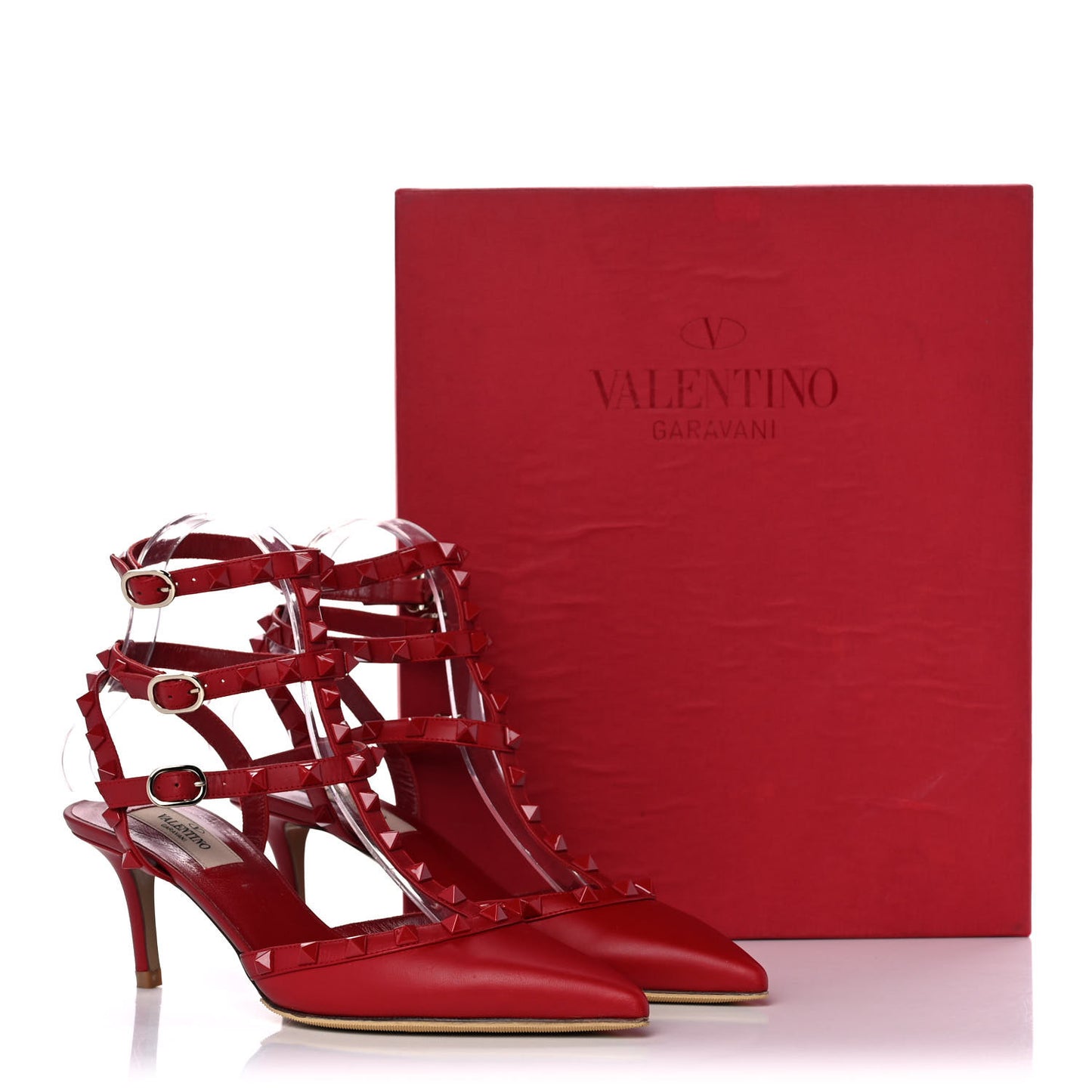 Calfskin Lacquered Monochrome Rockstud Ankle Strap 65mm Pumps 38 Rosso Valentino