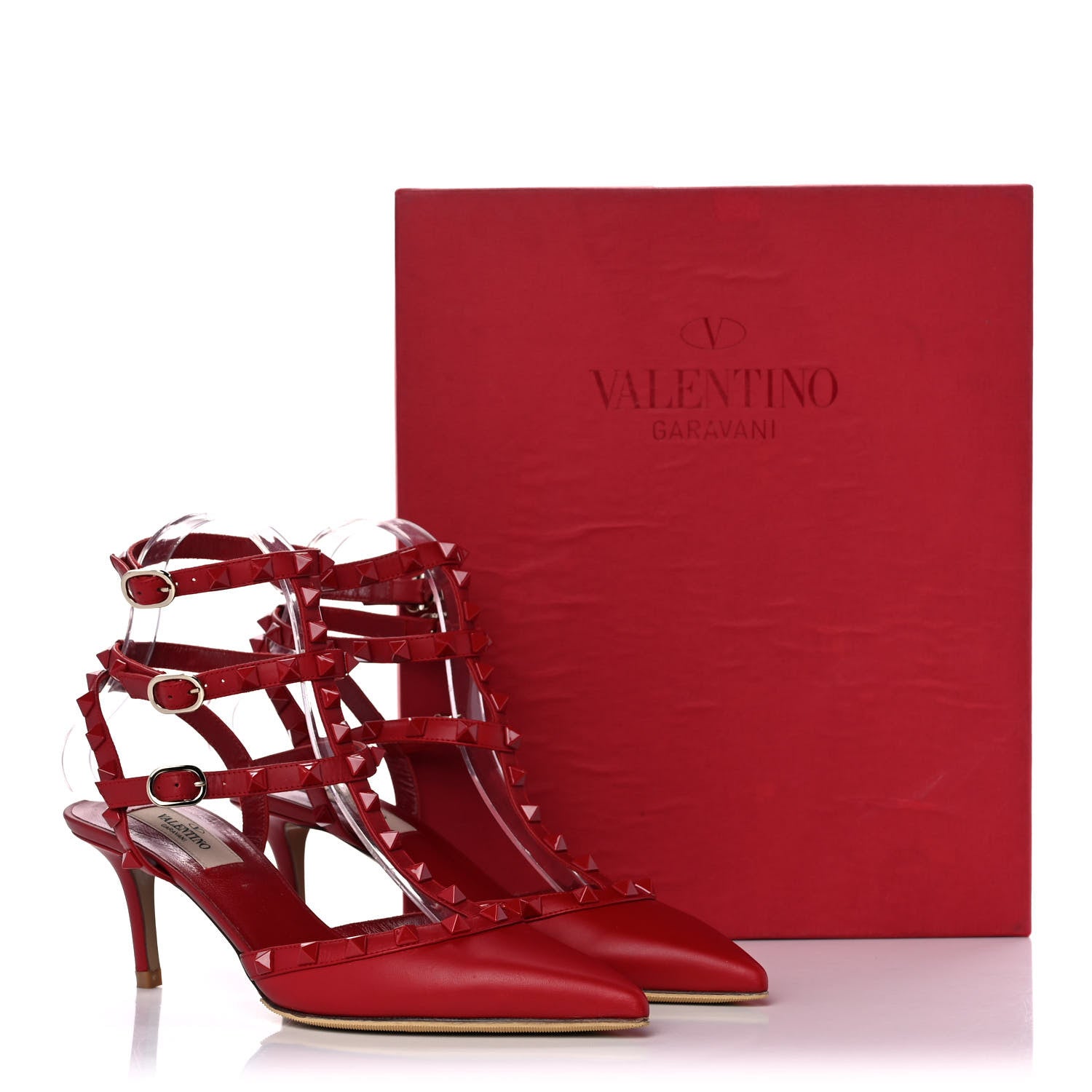 Valentino Garavani Calfskin Lacquered Monochrome Rockstud Ankle Strap 65mm Pumps 38 Rosso Valentino 7 of 10