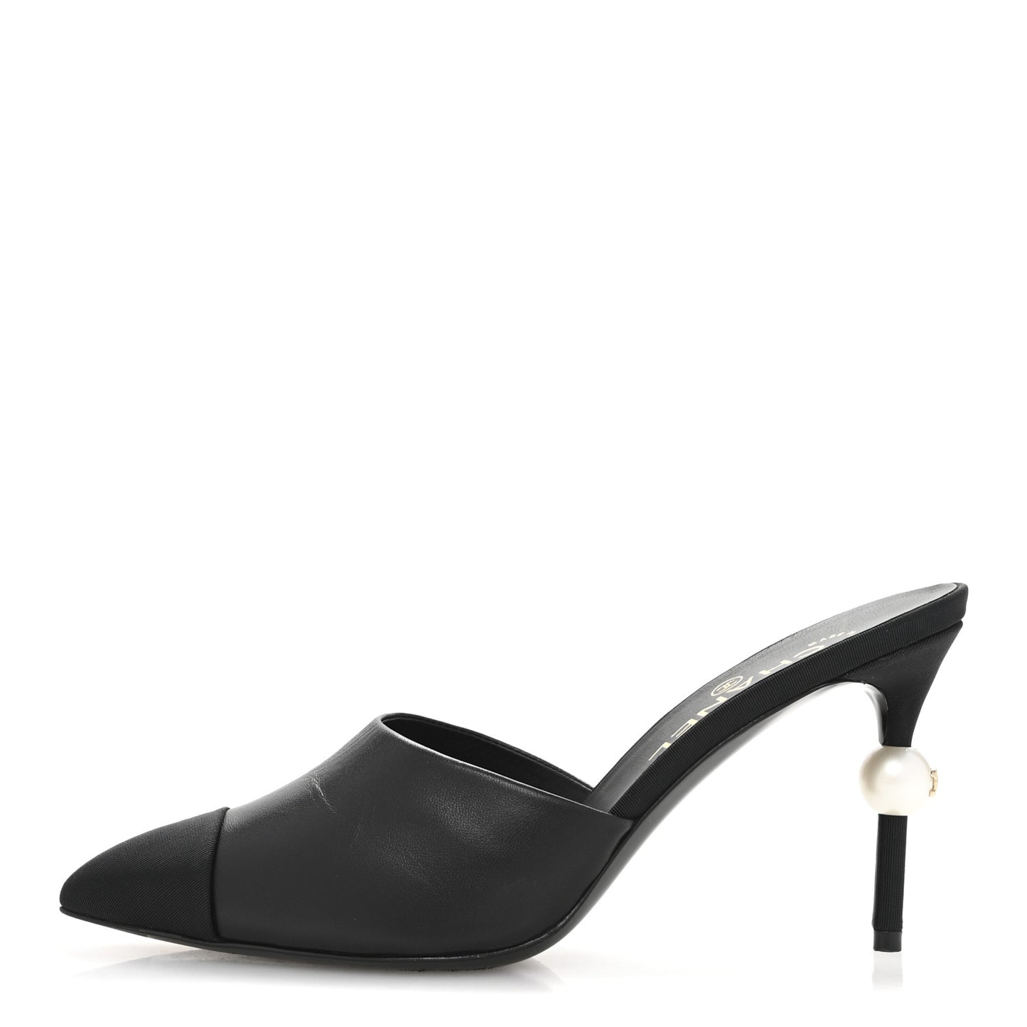 Goatskin Grosgrain Cap Toe Pearl Mule 38.5 Black