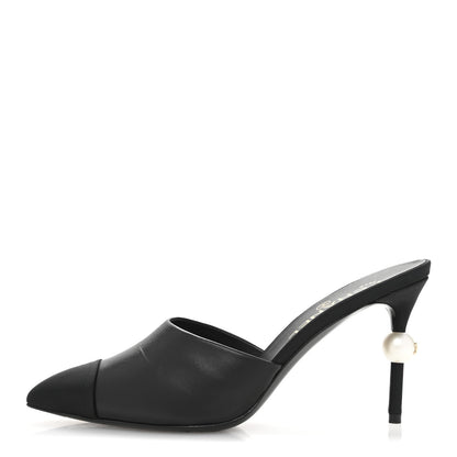 Chanel Goatskin Grosgrain Cap Toe Pearl Mule 38.5 Black 1 of 11