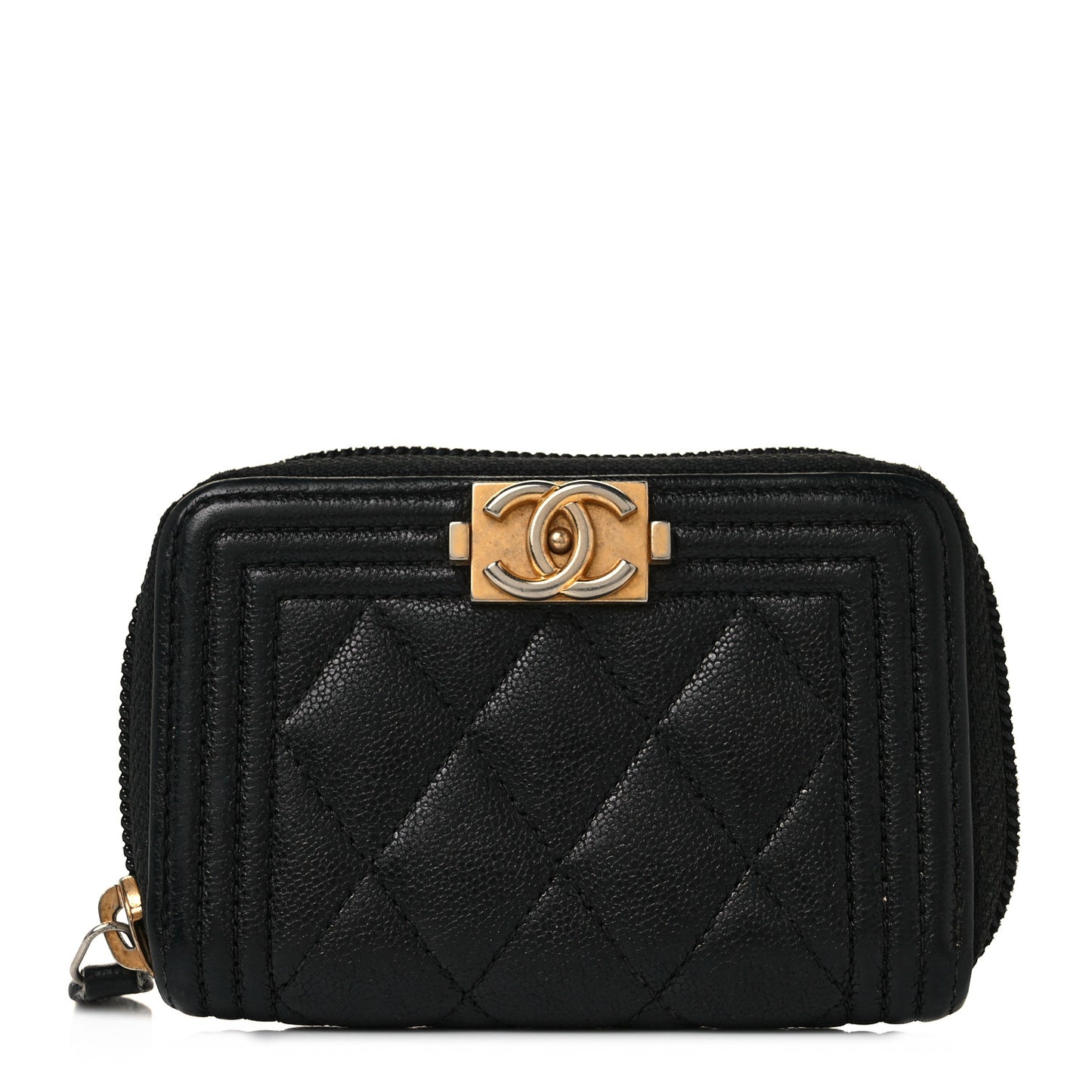 Caviar Quilted Boy Zip Around Coin Purse Wallet Black
