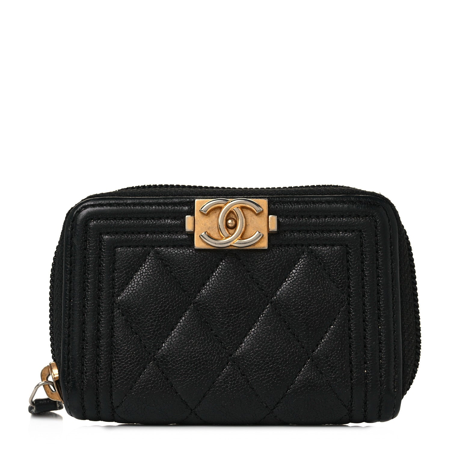 Chanel Caviar Quilted Boy Zip Around Coin Purse Wallet Black 1 of 9