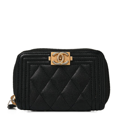 Chanel Caviar Quilted Boy Zip Around Coin Purse Wallet Black 1 of 9