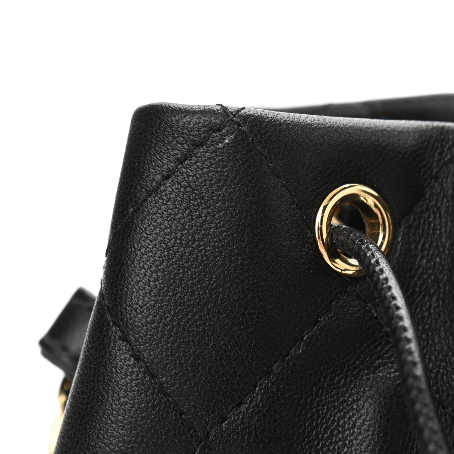 Metal Lambskin Quilted Small Chain Bucket Bag Black