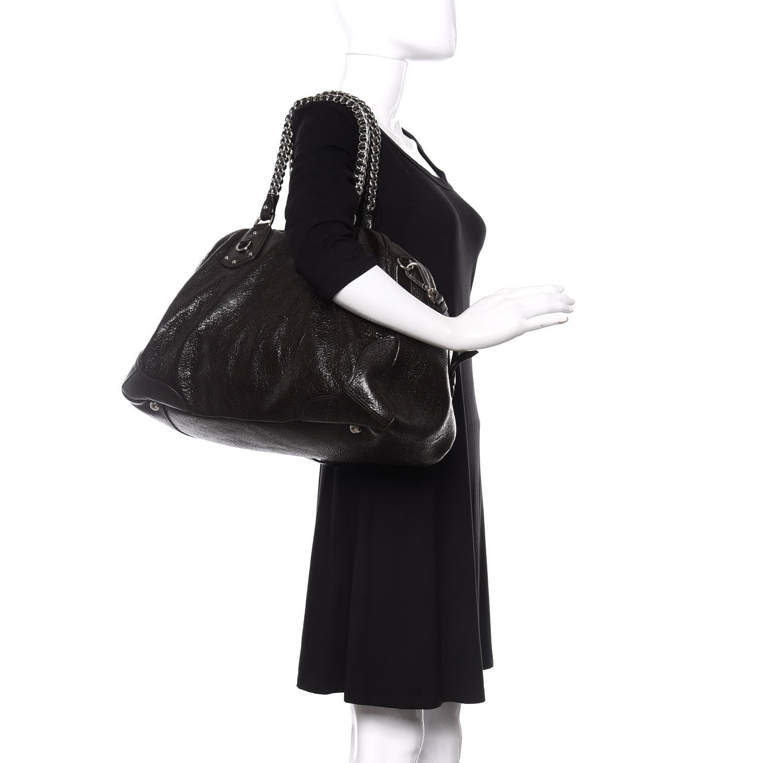 Prada Cervo Lux Chain Dome Satchel Black 2 of 10