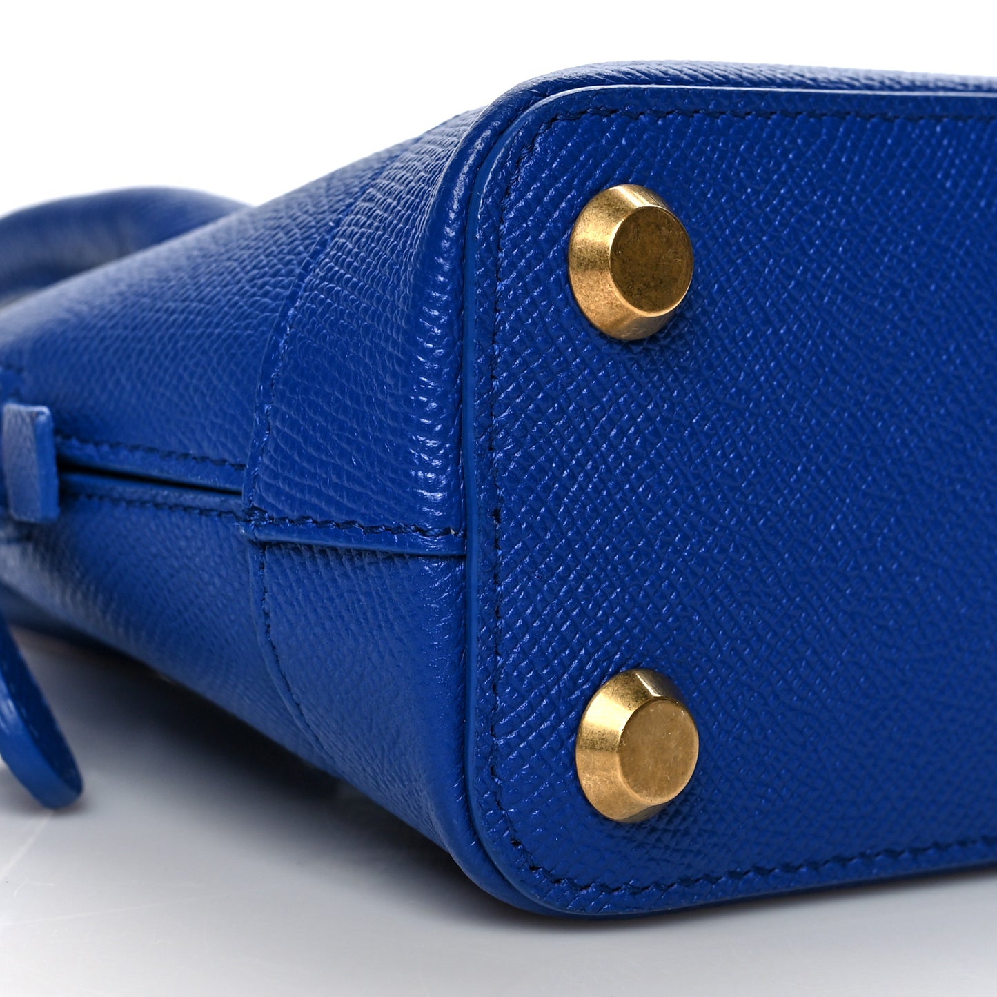Signature Grained Calfskin Logo XXS Ville Top Handle Bag Bleu Roi White
