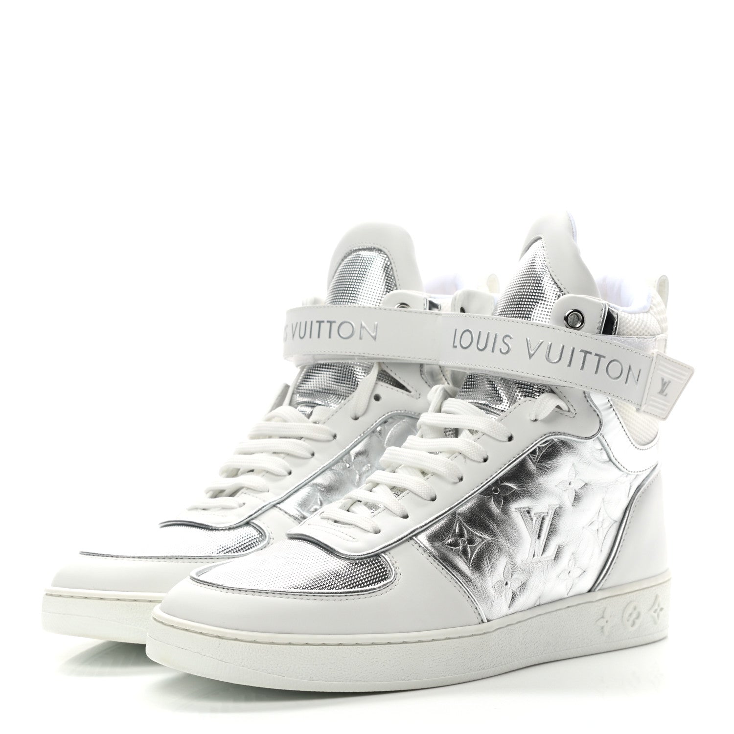 Louis Vuitton Metallic Calfskin Embossed Monogram Boombox Sneakers 39 White Silver 3 of 10